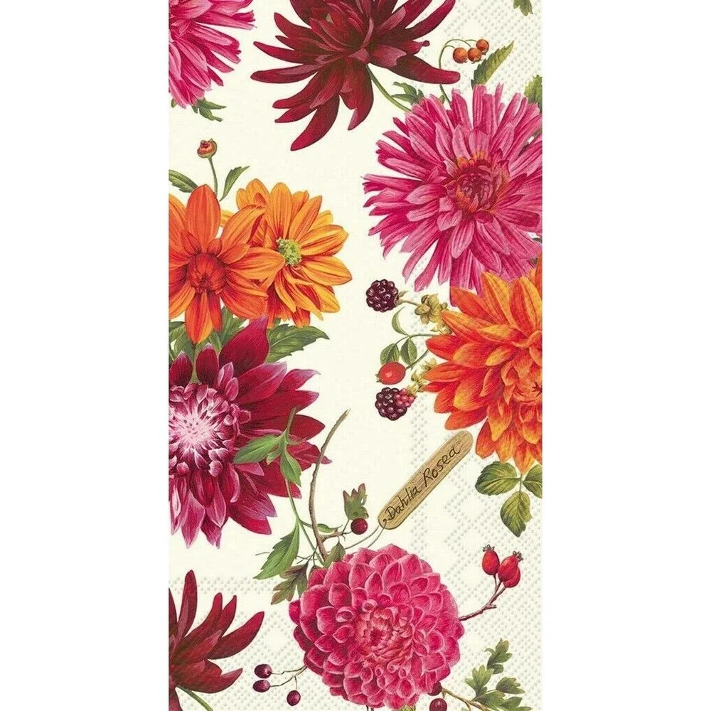 Dahlia Garden Paper Napkins Guest Towels Cream IHR Decoupage 16 CT